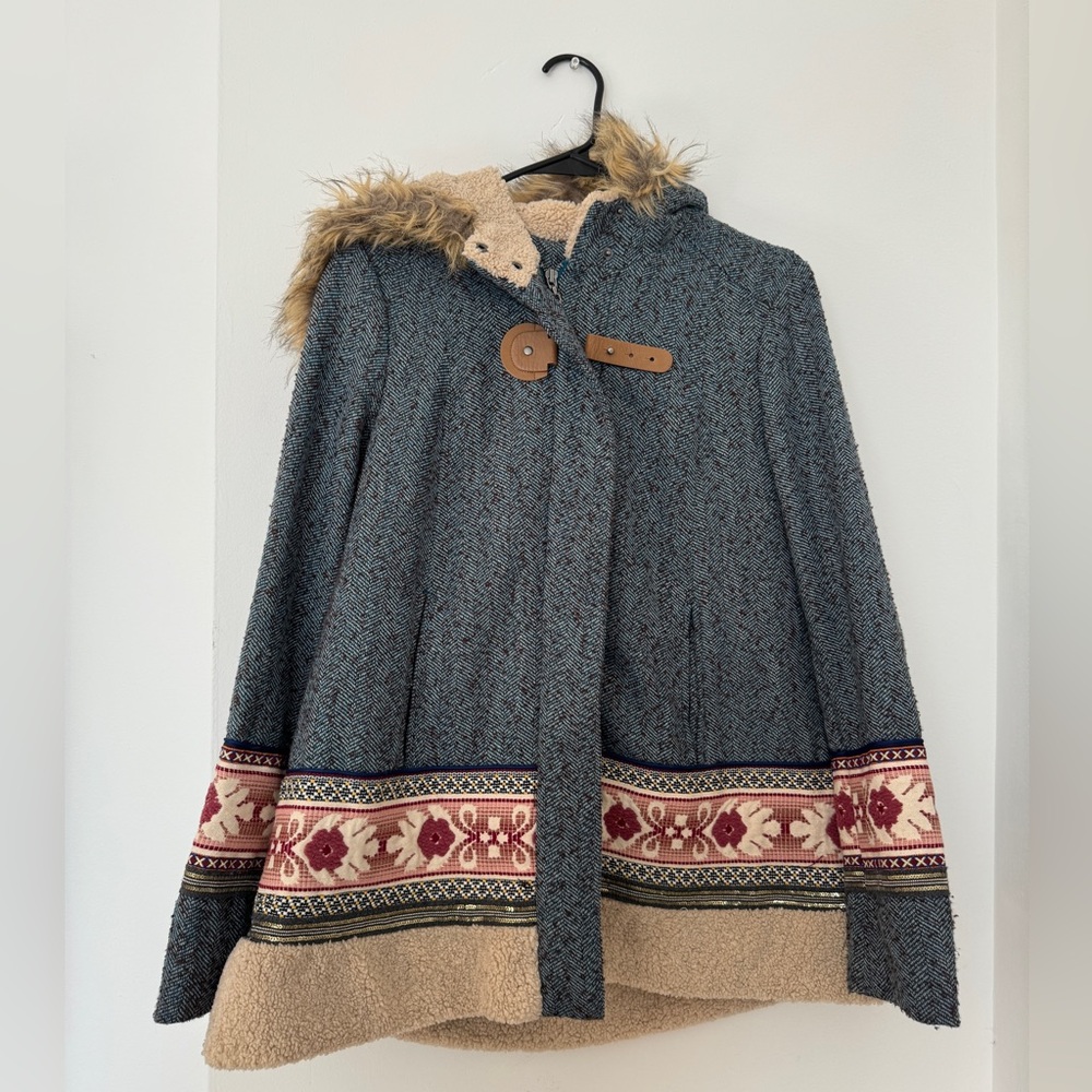 Anthropologie Hooded Coat with Faux Fur Trim